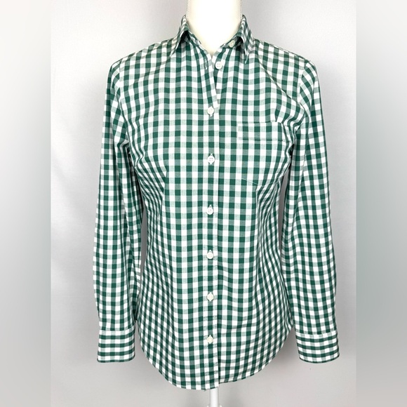 J. Crew Factory Button Up Shirt Long Sleeves Lightweight Green Gingham XS - Picture 3 of 9